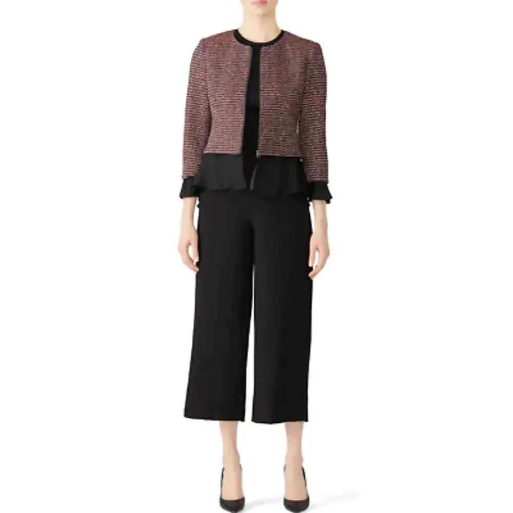 Slate &‎ Willow Tweed Ruffle Trim Peplum Jacket Blazer Zip Size 12 Career Work